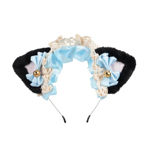 Qcwwy Flauschige Katzenohren Stirnband Entzückende Haarverzierung für Mädchen und Frauen, Plüschbandhaarband für Cosplay und Partys, Schwarz Rosa weiß Blau, eine Größe Passt zu Allem (Schwarz & Weiß von Qcwwy