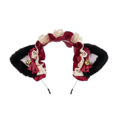 Qcwwy Flauschige Katzenohren Stirnband Entzückende Haarverzierung für Mädchen und Frauen, Plüschbandhaarband für Cosplay und Partys, Schwarz Rosa weiß Blau, eine Größe Passt zu Allem (Schwarz & Weiß von Qcwwy
