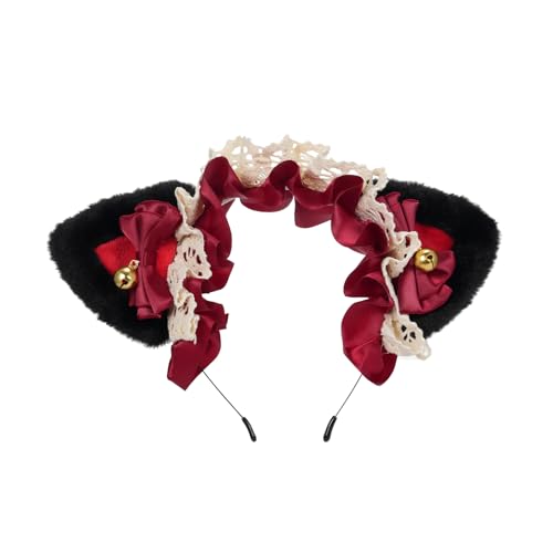 Qcwwy Flauschige Katzenohren Stirnband Entzückende Haarverzierung für Mädchen und Frauen, Plüschbandhaarband für Cosplay und Partys, Schwarz Rosa weiß Blau, eine Größe Passt zu Allem (Schwarz & Rot von Qcwwy