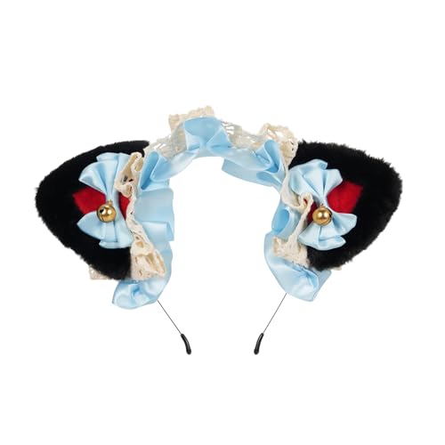 Qcwwy Flauschige Katzenohren Stirnband Entzückende Haarverzierung für Mädchen und Frauen, Plüschbandhaarband für Cosplay und Partys, Schwarz Rosa weiß Blau, eine Größe Passt zu Allem (Schwarz & rot von Qcwwy