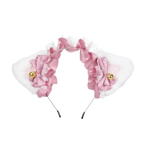 Qcwwy Flauschige Katzenohren Stirnband Entzückende Haarverzierung für Mädchen und Frauen, Plüschbandhaarband für Cosplay und Partys, Schwarz Rosa weiß Blau, eine Größe Passt zu Allem (Weiß & Pink & von Qcwwy