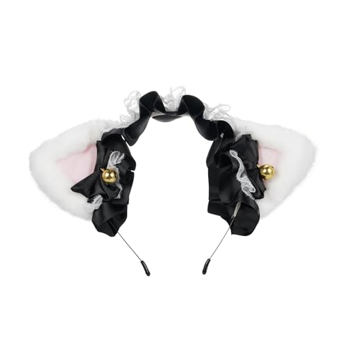 Qcwwy Flauschige Katzenohren Stirnband Entzückende Haarverzierung für Mädchen und Frauen, Plüschbandhaarband für Cosplay und Partys, Schwarz Rosa weiß Blau, eine Größe Passt zu Allem (Weiß & Pink & von Qcwwy