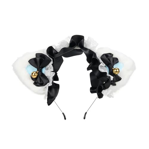 Qcwwy Flauschige Katzenohren Stirnband Entzückende Haarverzierung für Mädchen und Frauen, Plüschbandhaarband für Cosplay und Partys, Schwarz Rosa weiß Blau, eine Größe Passt zu Allem (Weiß & Blau & von Qcwwy