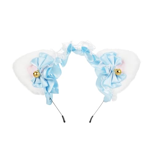 Qcwwy Flauschige Katzenohren Stirnband Entzückende Haarverzierung für Mädchen und Frauen, Plüschbandhaarband für Cosplay und Partys, Schwarz Rosa weiß Blau, eine Größe Passt zu Allem (Weiß & Pink & von Qcwwy