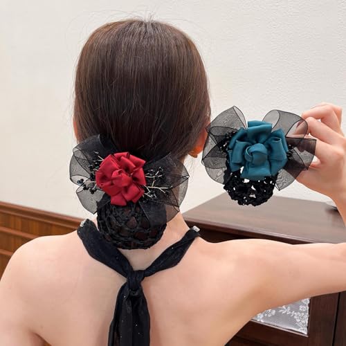 Qcwwy Haarclip Barrette mit Netzhaar Snoods Chignon Haarbrötchen Abdeckung Bogenknoten Dekor Stylish Design Elegant Schwarz Blumen Einfach zu Bedienen für Frauen Am Arbeitsplatz (BLACK) von Qcwwy