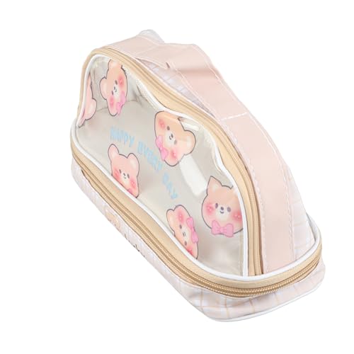 Qcwwy Transparente Federmäppchentasche mit Großem Fassungsvermögen, wasserdichte Cartoon-niedliche Schreibwarentasche mit Reißverschluss, Praktisch für Schüler, Make-up-Reisen (Gelber von Qcwwy