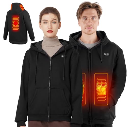 Qdreclod Beheizbare Jacke Hoodie für Herren Damen- Elektrische Beheizte Heizweste Kapuzenpullover mit 10000mAh Akku Winter Warm für Outdoor Camping Wandern Jagd, Casual Pullover Hoody von Qdreclod