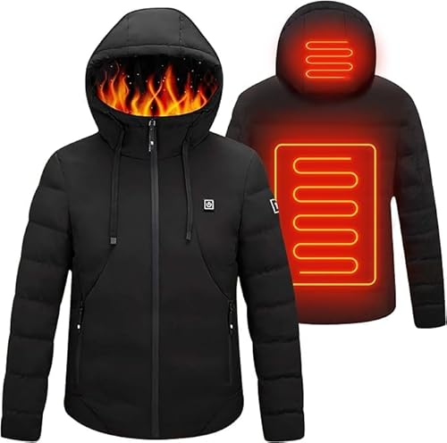 Qdreclod Beheizte Jacke mit Kapuze, Warme Jacke USB Heizjacke mit 3 Heizstufen, Beheizte Jacke S für Damen Wasserdicht Wintermäntel Körperwärmer zum Outdoorarbeiten Skifahren Motorrad,Tiefschwarz von Qdreclod