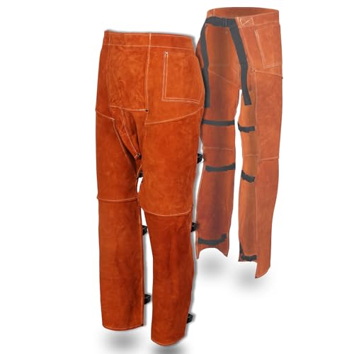 QeeLink Welding Pants - Heat & Flame Resistant Split Cowhide Leather Safety Chaps Leg Protection for Men and Women, Adjustable M to XXXL (Short 31-Inch) von QeeLink