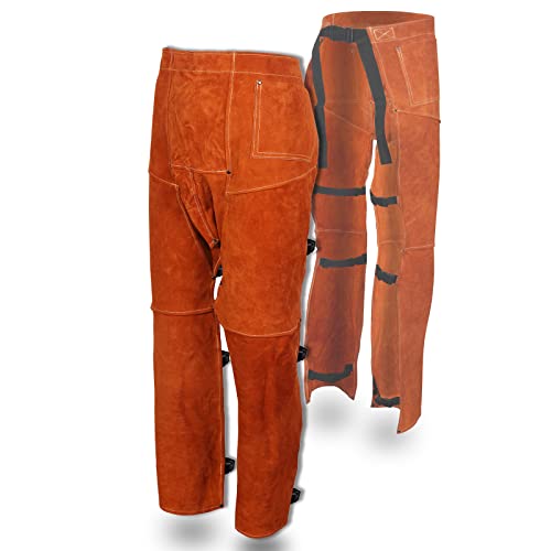 QeeLink Welding Pants - Heat & Flame Resistant Split Leather Safety Leg Protection for Men and Women, Adjustable M to XXXL (Long 41-Inch) von QeeLink