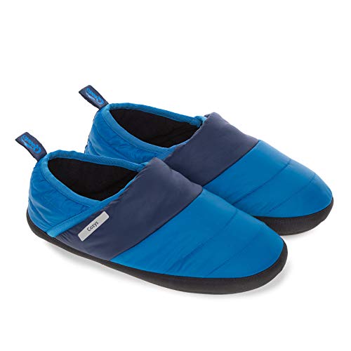 qeedo Cozys, warme Hausschuhe für Damen und Herren, Hüttenschuhe, Gr. L, blau von qeedo