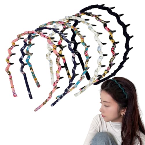 6 Stück Haifischzahn umwickelt Stoff Haarband Bohemia Stil Kunststoff Zähne Kamm Haarreifen für Frauen Mädchen Stirnband Zubehör von Qegtnk