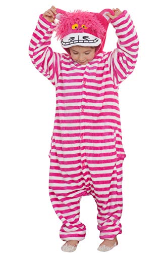 Qemsele Kinder Jumpsuits Kigurum Kostüm Tier Onesie 3D Kapuzenpullover Nachtwäsche Nachthemd Schlafanzug Cosplay Weihnachten Halloween (110 für Höhe 100-110CM (39 "-43"), Cheshire Cat) von Qemsele