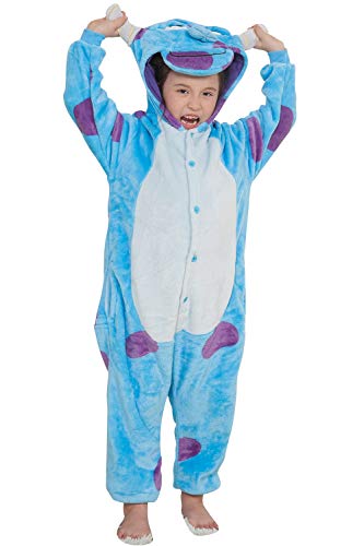 Qemsele Kinder Jumpsuits Kigurum Kostüm Tier Onesie 3D Kapuzenpullover Nachtwäsche Nachthemd Schlafanzug Cosplay Weihnachten Halloween (110 für Höhe 100-110CM (39 "-43"), Sullivan) von Qemsele