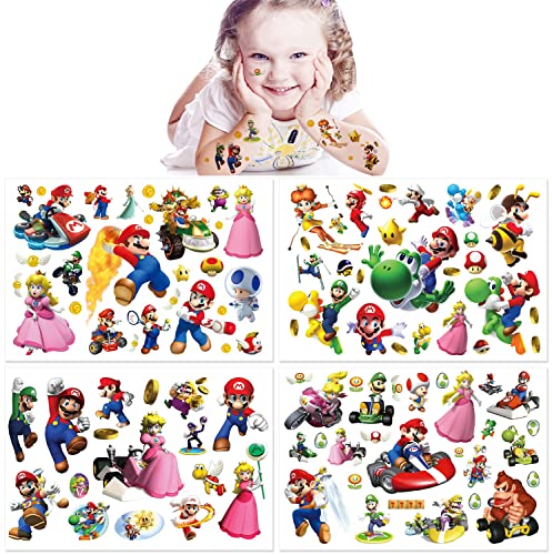 Qemsele Temporäre Tattoo Set Kinder, 8 Sheet 160+ Pcs Tattoos Aufkleber Sticker Wasserdicht Klebe-Tattoos Einhorn Für Geschenktüten Kindergeburtstag Mitgebsel Mädchen Jungen (Mario) von Qemsele