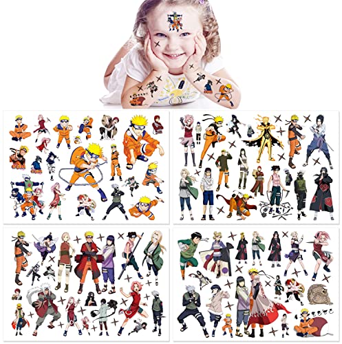 Qemsele Temporäre Tattoo Set Kinder, 8 Sheet 160+ Pcs Tattoos Aufkleber Sticker Wasserdicht Klebe-Tattoos Einhorn Für Geschenktüten Kindergeburtstag Mitgebsel Mädchen Jungen (Naruto) von Qemsele