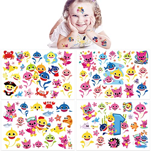 Qemsele Temporäre Tattoo Set Kinder, 8 Sheet 160+ Pcs Tattoos Aufkleber Sticker Wasserdicht Klebe-Tattoos Einhorn Für Geschenktüten Kindergeburtstag Mitgebsel Mädchen Jungen (Shark) von Qemsele