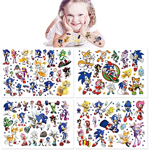 Qemsele Temporäre Tattoo Set Kinder, 8 Sheet 160+ Pcs Tattoos Aufkleber Sticker Wasserdicht Klebe-Tattoos Einhorn Für Geschenktüten Kindergeburtstag Mitgebsel Mädchen Jungen (Sonic) von Qemsele