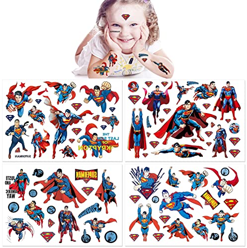 Qemsele Temporäre Tattoo Set Kinder, 8 Sheet 160+ Pcs Tattoos Aufkleber Sticker Wasserdicht Klebe-Tattoos Einhorn Für Geschenktüten Kindergeburtstag Mitgebsel Mädchen Jungen (Superhero) von Qemsele