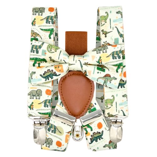 Qenidm Hosenträger-Fliegen-Set für Jungen, DINO, Small von Qenidm