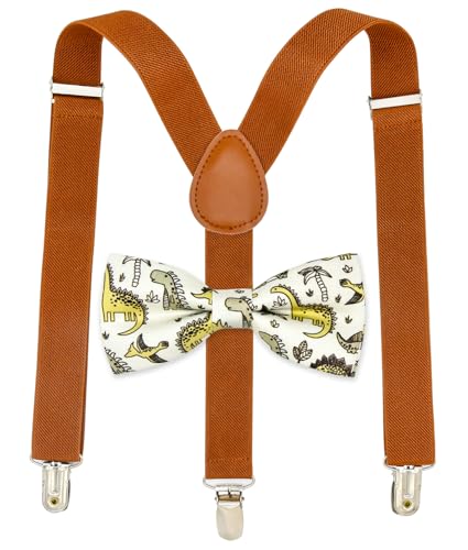 Qenidm Hosenträger-Fliegen-Set für Jungen, Dino Combo 2, Small Qenidm Hosenträger-Fliegen-Set für Jungen, Dino Combo 2, Small von Qenidm
