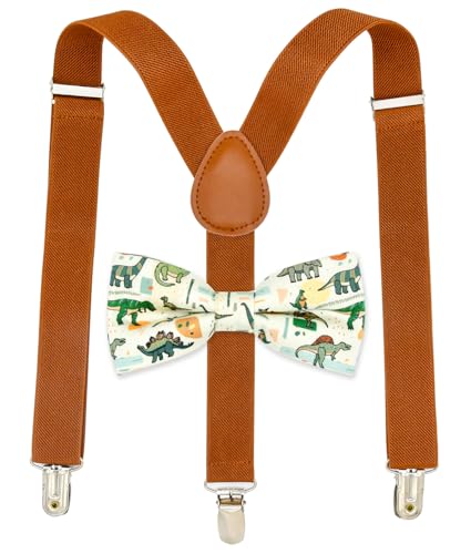 Qenidm Hosenträger-Fliegen-Set für Jungen, Dino Combo 4, X-Small Qenidm Hosenträger-Fliegen-Set für Jungen, Dino Combo 4, X-Small von Qenidm