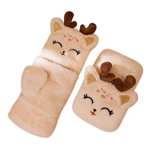 Halbhandschuhe Fingerlos Handschuhe Damen Mädchen Plüsch Halb Handschuhe dicken warmen Fingerhandschue Cartoon Tier Bär Katze Krallen Winterhandschuhe (R, Mit Fingerschutz) von Qersh