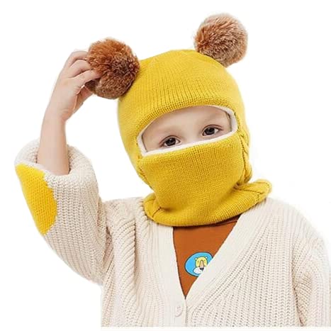 Qersh Baby Mütze Schal Set für 2-7 Jahre alt Baby Mädchen Jungen Warm Fellbommel Beanie Hüte mit Schal Baby Winter Mütze Warm Fellbommel Beanie Hüte Schal (Gelb, 2-7 Jahre alt) von Qersh