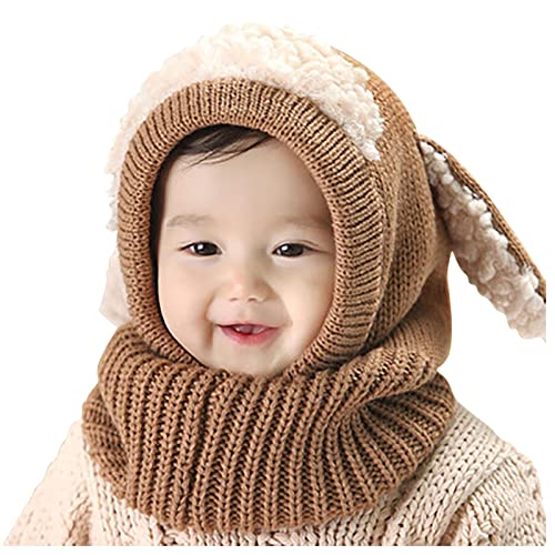 Qersh Orbgons Baby Wintermütze Schal Schlupfmütze Warm Niedlich BärWintermütze Schalmütze Strickmütze mit Bommel Fleecefutter BeanieMütze Baby (S17, 2-7 Jahre alt) von Qersh