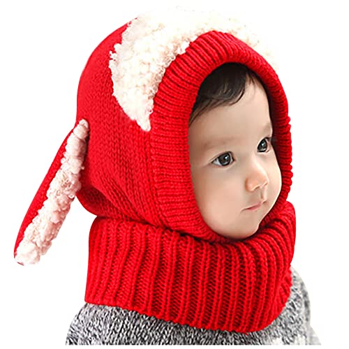 Qersh Baby Wintermütze Schal Schlupfmütze Warm Niedlich BärWintermütze Schalmütze Strickmütze mit Bommel Fleecefutter BeanieMütze Baby (S19, 2-7 Jahre alt) von Qersh