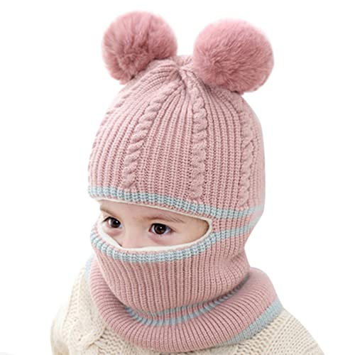 Qersh Kinder Mütze Mädchen Junge Winter Wintermütze mit 2 Bommel Warme Strickmütze Mädchen Dicke Kindermützen Winddicht Kälteschutz Mütze für Baby Kinder Mütze Skimütze Kinder Baby Schalmütze Winter von Qersh