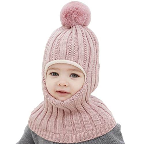 Qersh Kinder Mütze Mädchen Junge Winter Wintermütze mit 2 Bommel Warme Strickmütze Mädchen Dicke Kindermützen Winddicht Kälteschutz Mütze für Baby Kinder Mütze Skimütze Kinder Baby Schalmütze Winter von Qersh