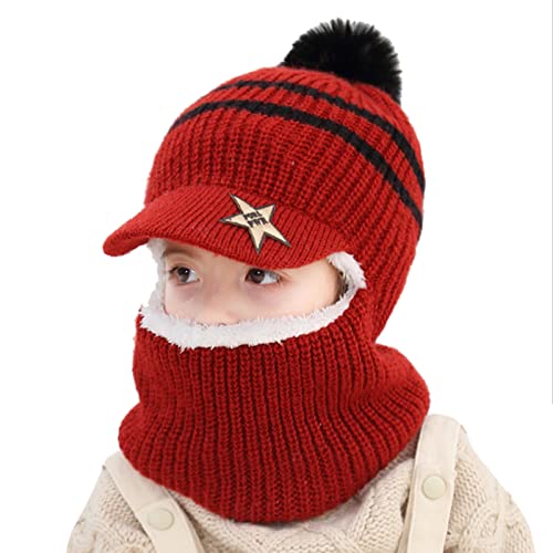 Qersh Orbgons Schalmützen Kinder Mädchen Jungen Schlupfmütze Winter Mädchen Wintermütze Kinder Schalmütze Mützenschal Baby Mütze Kinder Mädchen Mütze mit Bommel Fellmütze Kinder für 2-7 Jahre alt von Qersh