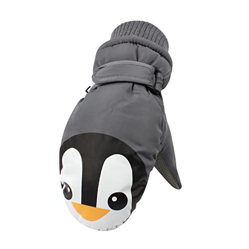 Qersh Tier Pinguin Handschuhe Hai Handschuhe Kinder Winter Wasserdicht Skihandschuhe Wärmende Fingerhandschuhe Fausthandschuhe (Grau-Pinguin, 5-12 Jahre) von Qersh