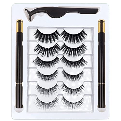 Qerwsdty Magnetischer Lidstrich und Wimpern Set3D Magnetischer Wimpern Set mit 6 Paar Wiederverwendbaren Wimpern, Pinzette und Lidstrich 02 von Qerwsdty