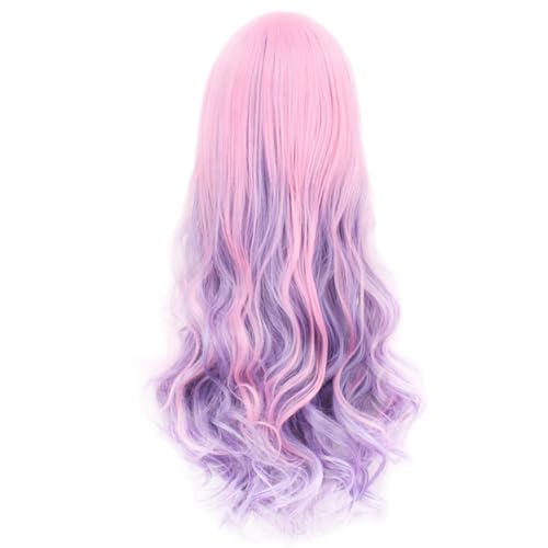 Qerwsdty Regenbogen Lange Gewellte Cosplay-Perücke, Farbverlauf Hitzebeständige Faser, Natürliche Synthetische Haarperücke, Ombre-Perücke 70cm, Langlebig von Qerwsdty