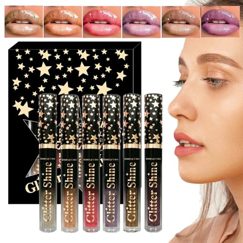 Qfdiwr Glitzer Lipgloss - 6 Farben Pflegender Lipgloss Mit Feuchtigkeit 2.5ml - Hochglanz Flüssig-Lippenstift Beautyset Für Frauen Perfekt Für Täglich Freizeit Und Besondere Anlässe von Qfdiwr