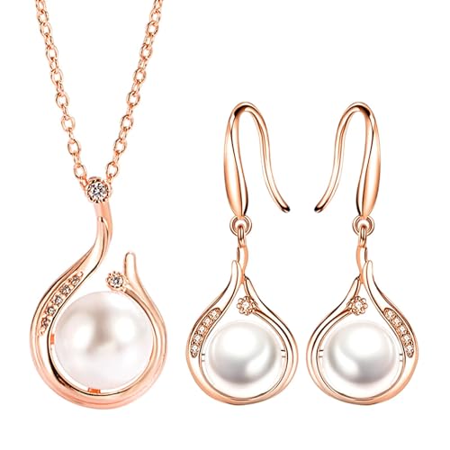 Qfdiwr Perlenhalsketten-Set, Perlenschmuck für Frauen, modischer Schmuck | Halskette und Ohrring Imitation Kunstperlen für Frauen und Mädchen, Se référer au descriptif, Kupfer + Abs Imitation Pearls von Qfdiwr