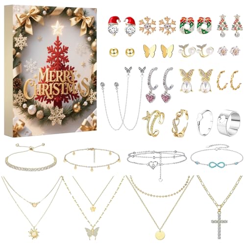 Qfdiwr Weihnachts-Countdown | Weihnachtsschmuck für Frauen für 25 Tage – Ringe Anhänger Armbänder Charms Ohrringe für saisonale Anlässe Valentinstag Ostern Halloween von Qfdiwr