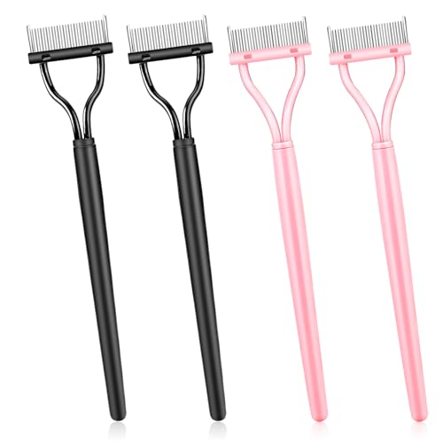 4-teiliges Wimperntrennwerkzeug, Mascara-Bürsten mit Metallzähnen, Wimpernkamm mit Abdeckung zum Kämmen, for Combing, Separating Eyelash, Women Mascara Applicator von QfwdfcTrenz