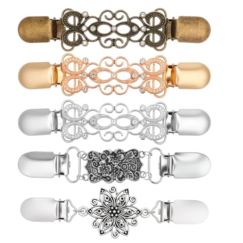 5 Stück Vintage Strickjacke Clips Legierung Cardigan Clip Antike Schal Clip für Damen Gold und Silber Kleid Taillenstraffer Cardigan Kragen Clips für Umhang Jacke Mantel Pullover Hemden Schals von QfwdfcTrenz