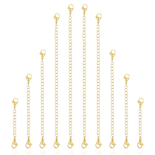 Edelstahl Halskettenverlängerungen, 10 Stück Gold Kettenverlängerungen für Schmuckherstellung, Verstellbare Karabinerverschluss Verlängerungsketten für Armbänder Fußkettchen (Größen 2-6 Zoll) Edelstahl Halskettenverlängerungen, 10 Stück Gold Kettenverlängerungen für Schmuckherstellung, Verstellbare Karabinerverschluss Verlängerungsketten für Armbänder Fußkettchen (Größen 2-6 Zoll) von QfwdfcTrenz