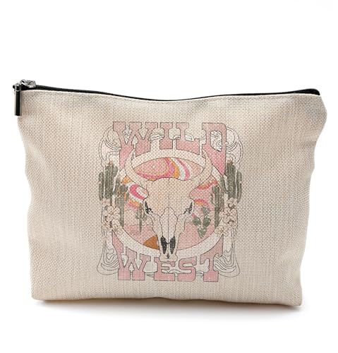 QGFM Kosmetiktasche mit westlicher Kuh, Geschenk für Frauen, "Just a Girl Who Loves Cow", Kosmetiktasche mit Reißverschluss, Kuh-Geschenke für Kuhliebhaber, 05-West-Make-up-Tasche von Qgfm