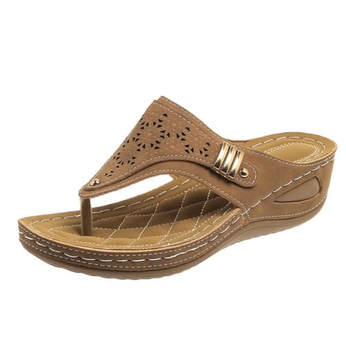 Damen Wedge Sandalen Plattform Hollow Out Schleifen Sie Auf Plattform Memory Schaumschuhe Mode Sommer Wandern Flip Flops(Brown,37 EU) von Qgtxf