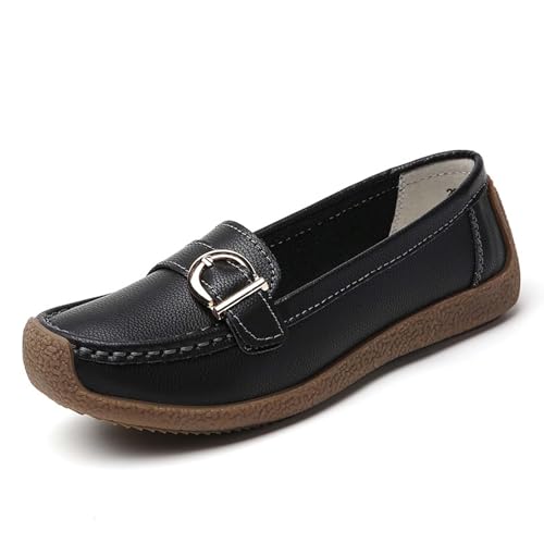 Qgtxf Damen Bequeme Loafers Slip On Softsole Flach Gehen Fahrschuhe Casual Kleid Schuhe(Black,42 EU) von Qgtxf
