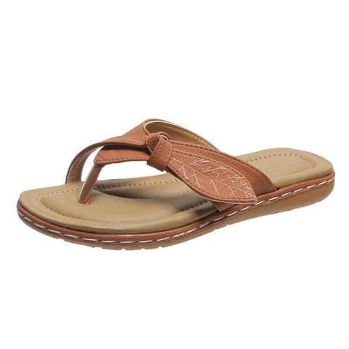 Qgtxf Damen Bow Flache Flip-Flops Sommer Slip-On Zehen Separator Slide Sandalen Freizeit Strandschuhe(Brown,40 EU) von Qgtxf