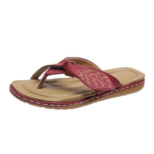 Qgtxf Damen Bow Flache Flip-Flops Sommer Slip-On Zehen Separator Slide Sandalen Freizeit Strandschuhe(Wine Red,37 EU) von Qgtxf