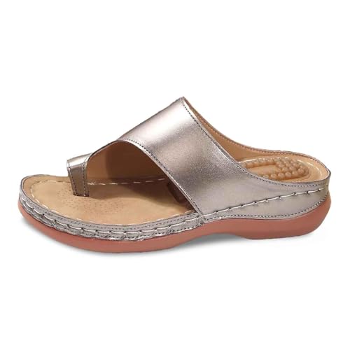 Qgtxf Damen Orthopädische Slides Summe Wedge Sandalen mit Massage-Einlegesohle Arch Support Slip Auf Pantoffeln Strand Flip Flops(Khaki,38 EU) von Qgtxf