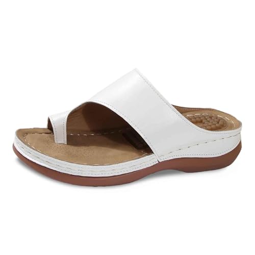 Qgtxf Damen Orthopädische Slides Summe Wedge Sandalen mit Massage-Einlegesohle Arch Support Slip Auf Pantoffeln Strand Flip Flops(White,41 EU) von Qgtxf