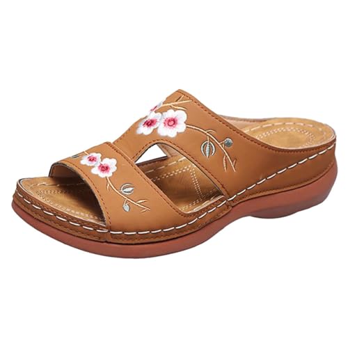 Qgtxf Damen Sommer Strand Sandalen Arch Unterstützung Flip Flops Sommer Keil Plattform Pantoffeln Slip On Slides zum Wandern(Size:37 EU,Color:braun) von Qgtxf